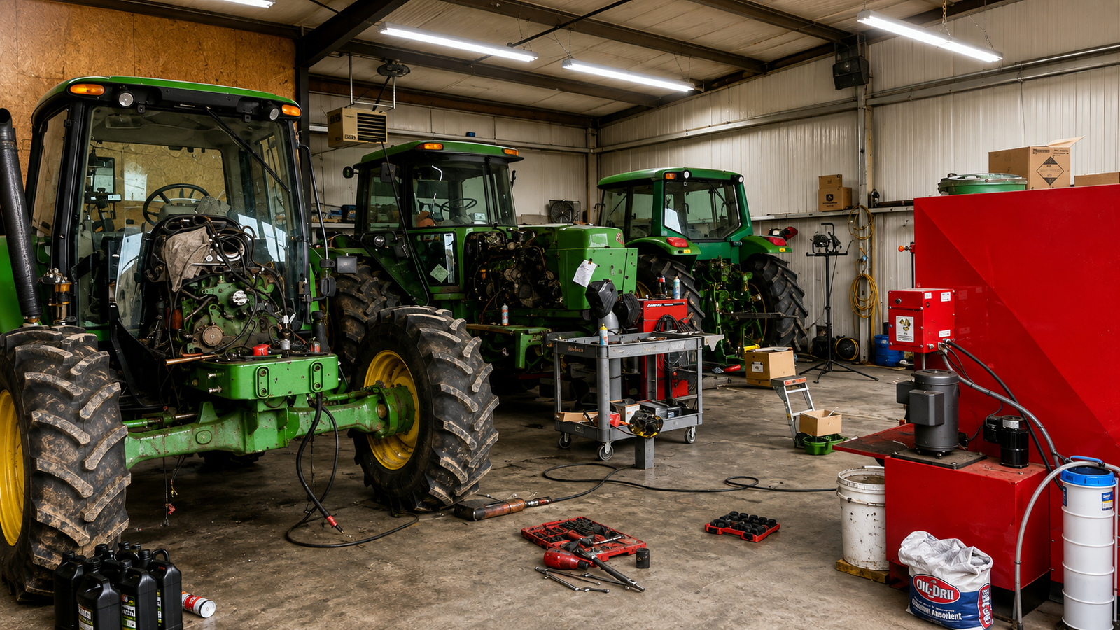 Tractor undergoing repair