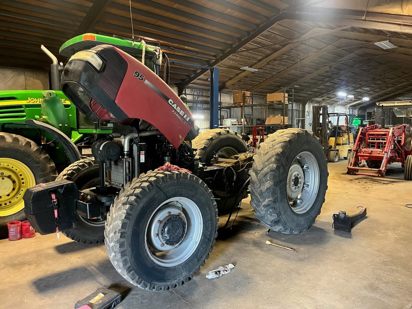 Case IH tractor repaired in shop